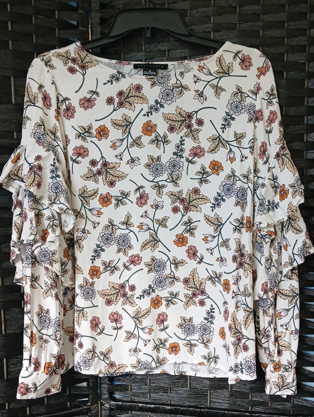 Sanctuary Floral Ruffle Sleeve Blouse Pink Orange Womens SZ M